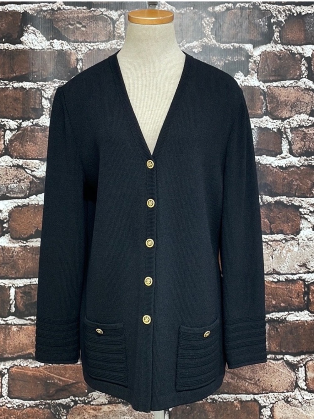 St. John collection black cardigan gold buttons large